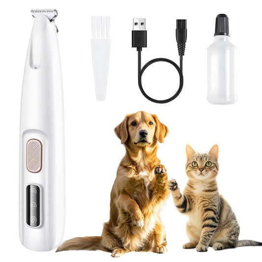 Dog Paw Trimmer with LED Light Paw Trimmer for Dogs Electric Pet Paws Trimmer Pet Hair Clippers Rechargeable Low Noise Grooming Shaver for Cats Eyes Face Ears Feet Paws Fully Waterproof (White)